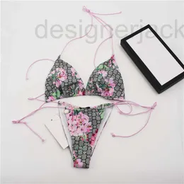 Women's Swimwear Designer Vintage Flower Printed Halter Bikini Classic Women Bandage Elastic Soft Summer Beach Wear CB4Y
