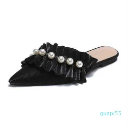 Slipare glider Designer 2023 Spring and Summer New Pure Pearl Fashion Casual Beach Sandals Flat Heel Women Muller Shoes 220525