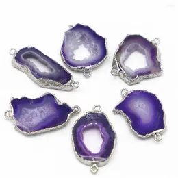 ペンダントネックレス天然石の紫色の老化スライスペンダントチャームコネクタ不規則なレイキレイキレイジーの宝石を作る6pcs卸売