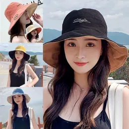 Breda brimhattar kvinnor sommarsol hatt söt tusensköna blommor broderi uv skydd visir semester vikbar strandmössa