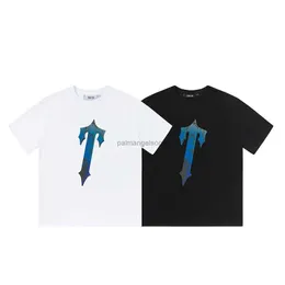 Tasarımcı Moda Giyim Tees Tshirt Trapstar 23SS Çelik Plaka Eğik Baskı Gevşek Rahat Erkek Kadınlar Saf Pamuk Kısa Kollu T-Shirt Yüksek Sokak Trend Marka
