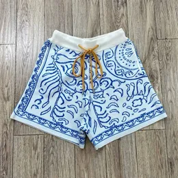 Shorts masculinos azul jacquard drawstring homens mulheres de alta qualidade amarela 2023sss verão malha 230428