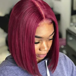 Burgundy 99j Red 13 6 HD Transparent Frontal Wig Short bob Lace Front Wig for Black Women Brazilian Colored Human Hair Wigs Remy3123