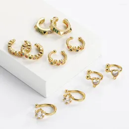 Hoop Earrings Luxury Enamel Heart For Women Gold Color Micro Pave Zircon Round Piercing Clip On Trendy Boho Jewelry Set