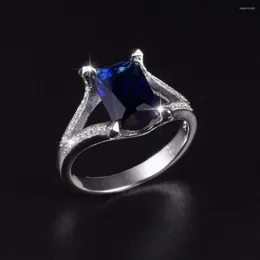 Pierścienie klastra luksus 925 Streling Silver 10ct Square Blue Sapphire zaręczyny Pierłogość dla mężczyzn Wome Biżuteria SZ 8 9 10 11 12 13