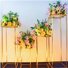 Party Decoration 4pcs Shiny Gold Iron Plinths Pillar Cake Holder Metal Frame Backdrops Wedding Centerpiece Flower Stand Home Crafts Rack