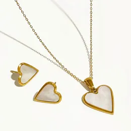 Necklace Earrings Set Peri'sbox Delicate Stainless Steel Gold Plated Mother Of Pearl Sweet Heart Pendant Jewelry Women Gift Idea For