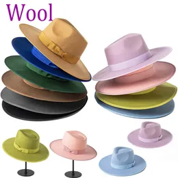 Ampla borda chapéus balde lã fedora lotus rosa inverno jazz 9cm borda homens e mulheres verde 230504