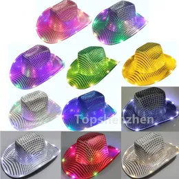 11 Colors Space Cowgirl LED Hat Flashing Light Up Sequin Womens Cowboy Hats Luminous Party Caps Halloween Costume Accessories