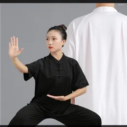 Ethnic Clothing Pakaian Cina Untuk Pria Seragam Performa Panggung Tim Latihan Pagi Wushu Tai Chi Lengan Pendek