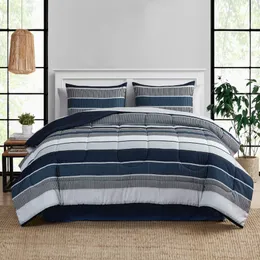 Постилочные наборы Mainstays Blue Pink Stripe 8 Piece Bed в сумке Comforter Set с листами Queen King 230504