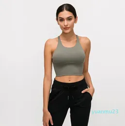 01 LU BRAS Yoga Outfits Sport Solid Color Crop Tops Crossing Backless Beauty Beauty Sexy Bras Gym Kleding Running Kleding 23