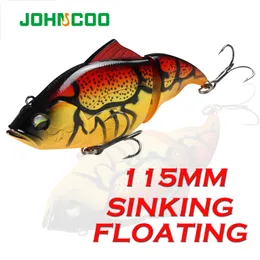 Betar lockar johncoo 115mm sjunkande vib fiske läpplöst crankbait konstgjorda flytande hårda bitar gädda basfiske tackling 230505