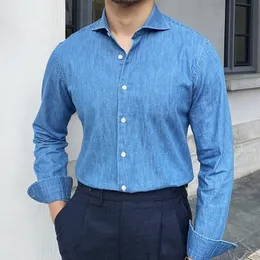 Męskie koszule męskie męskie Koszula Business Firma Koszulka Długiej jakości wysokiej jakości fryzjerki Koszulki Mężczyzna Office Tuxedo Blue Shirt Social Herren Hemd 230505