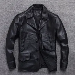 Men's Leather Faux Long Jacket Men Genuine Wind Coat Classic Black Plus Size Cowhide Casual Cloth 230428