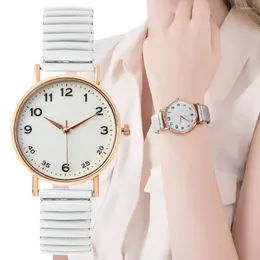 Wristwatches Luxury Simple Digital White Face Ladies Quartz Watch Casual Stainless Steel Stretch Strap Fashion Women Dress Clock Watches