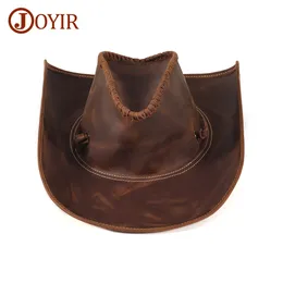 Szerokie brzegowe czapki wiadro joyir oryginalne skórzane mężczyźni Western Cowboy Vintage Cap ręcznie wykonany, wytrzymały, duży 60 cm Outback 230504