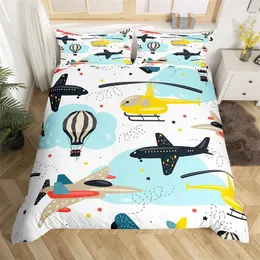 مجموعات الفراش Cartoon Airplane Davet Cover Single Twin King for Kids Boys Girl Room Aircraft Aircraft Microfiber Cloud Comforter