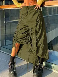 Spódnice grunge punkowe ruchy sznurka kobiety wysoka talia Nieregularny midi stały kolor gotycki letni jesień żeńska 230505