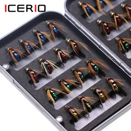 Esche Esche ICERIO 32pcsBox Bead Head Affondamento rapido Ninfa Scud Fly Bug Verme Trota Mosche da pesca Insetto artificiale Esca da pesca Esca 230505