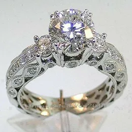 Vintage Three Stone Lab Diamond Promise Ring 925 Silver Engagement Wedding Band Rings for Women Bridal Party Jewelry