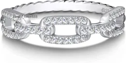 Hitlinker Moissanite Wedding Band for Women Chain Link Ring S925 Sterling Silver Moissanite Rings Twist Link Ring D Color VVS1 Lab Created Diamond Rings Half Eternit