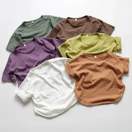 Tshirts夏の韓国スタイルのユニセックスの子供をゆるいTシャツ純粋な色の短剣のトップス幼児時代のカジュアルティー230504