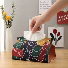 Caixas de lenço de papel guardanapos da caixa de lapidação de couro nórdica PU