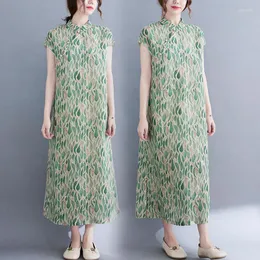 Ubranie etniczne 2023 Chińska sukienka Cheongsam retro długie qipao orientalne styl stand-up kołnierz vestido vintage kwiatowy druk Ramie