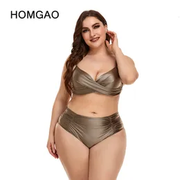 Dwuczęściowe garnitury Homgao Kobiety duży rozmiar stroju kąpielowego Dwuczęściowy zestaw bikini seksowne kostiumy kąpielowe w szyku w szyku V-de-desc