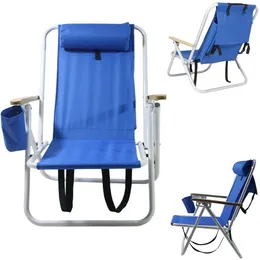Cadeira de praia de mochila cadeira dobrável cadeira portátil Blue Solid Constructing Camping com porta -copos