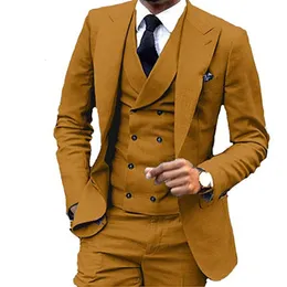Men's Suits Blazers Men's Suit 3 Piece One Button Lapel Double Breasted Slim Fit Casual Business Dress Suits For Wedding Tuxedo BlazerPantsVest 230505