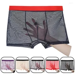 Underpants Men Ultra-Thin Transparent Boxershorts Sexy Seamless Underwear Pants Male Mid-Rise Mesh Slips Homme Panties Boxer Shorts