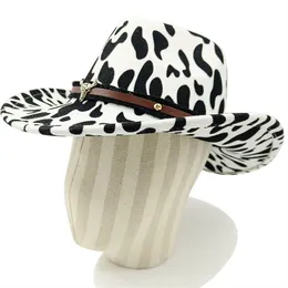Breda randen hattar hink cowboy hatt fallwinter cow mönster fedora fördubblar förtjockad curling tjurhuvud unisex jazz 230504