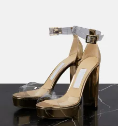 JC Jimmynessity Choo Albi Högkvalitativ 2023 Summer Women Brand Platform Sandaler Shoes Pvc Leather Strappy High Heel Evening Dress Lady Gladiator Sandalias Rabatt