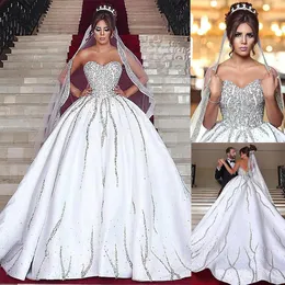 Sparkle Crystals Dubai Saudia Arabic Ball Gown Wedding Dresses Sweetheart Princess Puffy Bride Reception Party Gowns Sweep Train Plus Size Vestidos de Novia Cl2240
