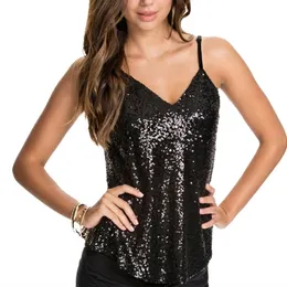 Camisoles Tanks Women Sparkly Squin Sequin Camisole Spaghetti Strap Sexy V-Neck Backless Glitter Shiny Party Top Vest 230506