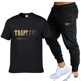 Designerkläder Fashion Tracksuit Tees Tshirt Summer New Fashion Brand Trapstar Letter Printing Men's Casual Sports T-shirt Set+Two Piece Pants Set
