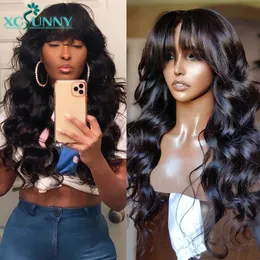 Wigs de renda onda corporal com franja Remy Brasileiro Humano O Cambo Top Máquinas Full Made Made Wavy For Women XCSunny 230505