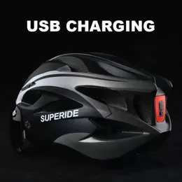 사이클링 헬멧 Superide 충전식 도로 자전거 남성 Visor Rearlight Sports MTB 자전거 TT 렌즈 230506