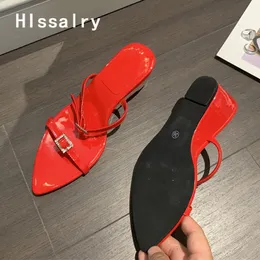 Terlik hlssalry yaz moda kristal toka n bant takozlar kadınlar için ayakkabılar yüksek topuklu açık sandaletler sivri ayak slaytları 230506