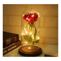 Decorative Flowers Wreaths Artificial Rose Flower Glass Er Beautif Luminous Led El Festival Ornament Birthday Gift Red Floral Deco Dhbhg