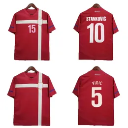 2010 صربيا إيفانوفيتش رجعية كرة القدم القمصان المنزل الأحمر خمر قميص كرة القدم jovanovic ninkovic