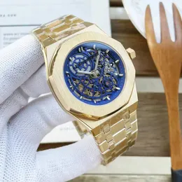 masculino para homens para o relógio de grife homens relógios Hollow Out Mechanical Watch Watch de alta qualidade Relógios de luxo toda a correia de aço inoxidável Rose Gold 42mm