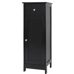 Шкаф для пола в ванной комнате, шкаф для хранения с большим ящиком, деревянный отдельный шкаф с дверью для ванной комнаты, гостиной, спальни, черной
