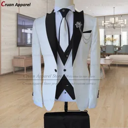 Mäns kostymer blazers skräddare gjorde elfenben vit för män 3 stycke smal passform formell bröllop brudgum tuxedo mode lyx företag blazer västbyxor set 230506