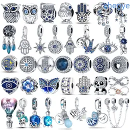 925 Gümüş Fit Pandora Charmfirefly Charms kötü göz sıcak hava balon mavi boncuk sallangısı moda takılar set kolye diy ince boncuklar mücevher