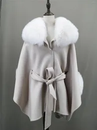 Scarves Shawl Coat With Natural Fur Collar Half Sleeve Cuffs Belt 220614 Furry