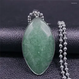 Pendant Necklaces Leaf Green Natural Stone Stainless Steel Charm Women Silver Color Big Long Necklace Jewelry Gargantilla Mujer N5002S04