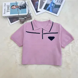 Kadın Örgü T Shirt Tasarımcı Üçgen Seksi Slim-Fit Örme Tişörtleri Yaz Kazak Kısa Kollu T-shirt Tops